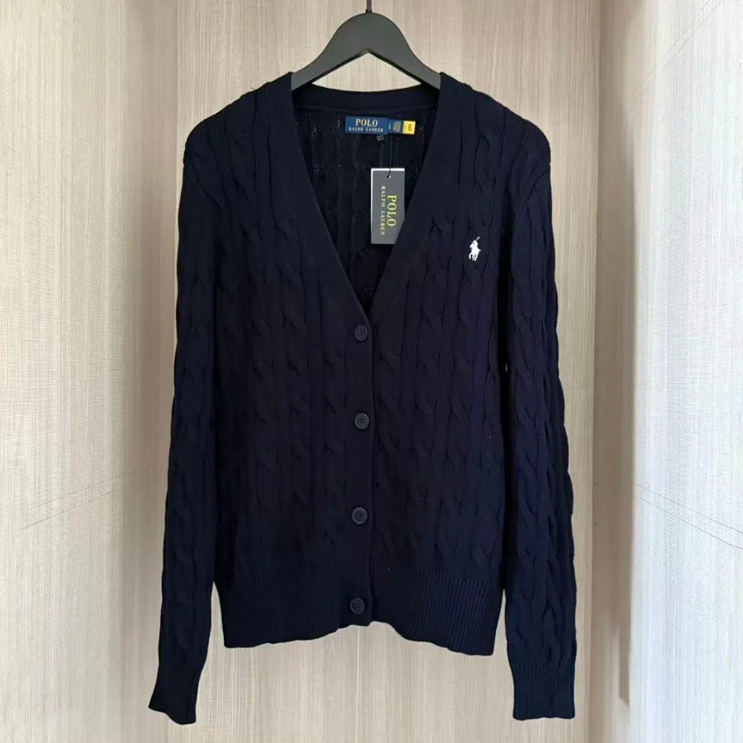P230 RALPH LAUREN Ten-color small label embroidered lapel long-sleeved knitted sweater men's and women's couple tops Color: white, black, navy blue (red label), gray, pink, red, khaki, blue, yellow, navy blue (white label) Size: S M L XL Material: cotton Weight: 720g